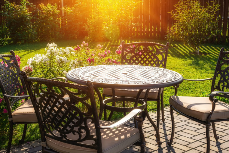 table and chairs in garden