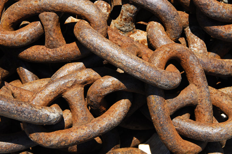 rusty large ship chains